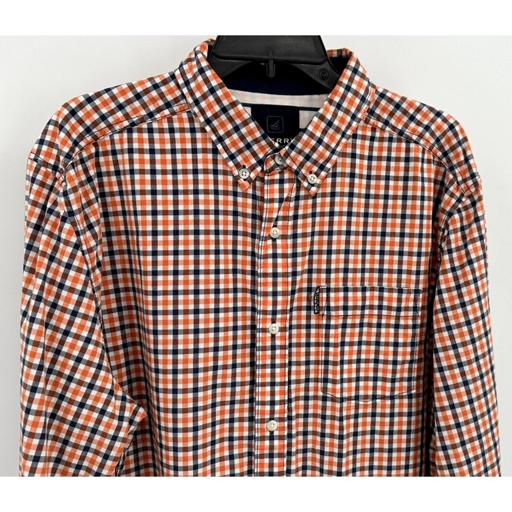 Sperry‎ Top-Sider Button Front Long Sleeve Shirt Size XXL Orange/Blue Check